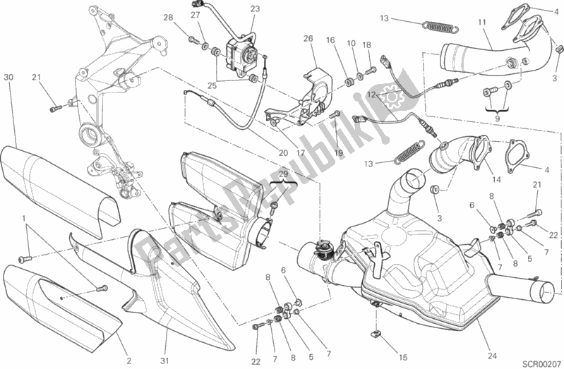 All parts for the Exhaust System of the Ducati Multistrada 1200 ABS USA 2014